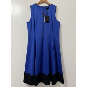 DKNY Womens Royal Blue Scalloped Hem Sleeveless Fit & Flare Dress NWT Size 12